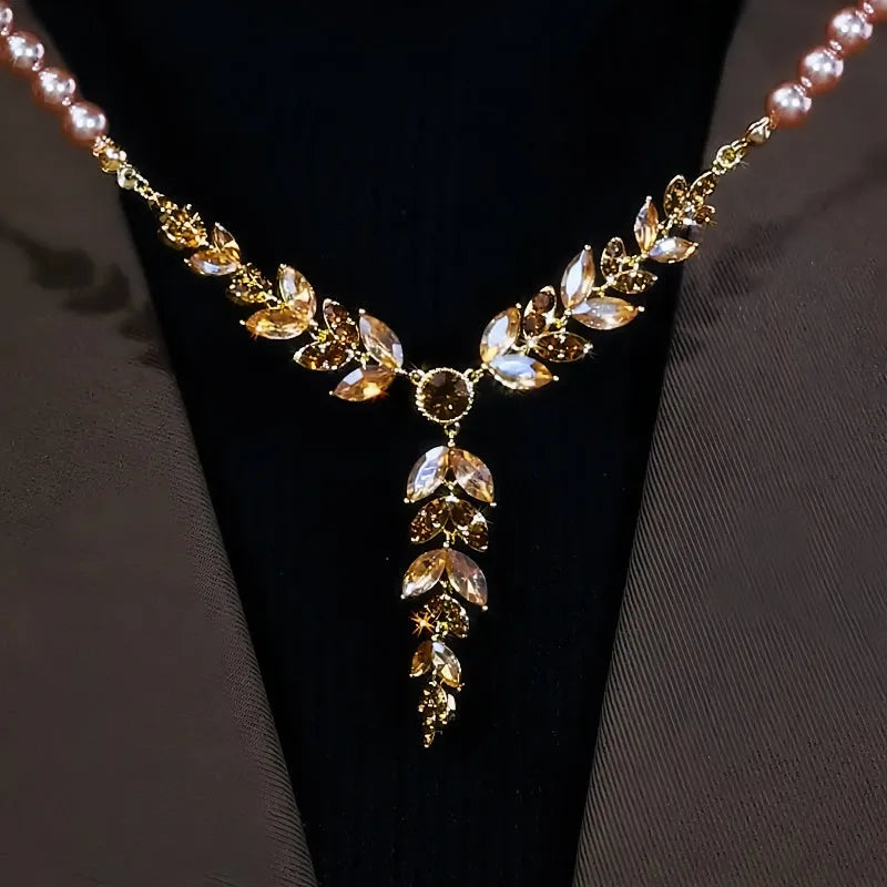 14K Gold-Plated Diamond Cat's Eye Wheat Pearl Sweater Necklace - beautiful Pearl Sweater Necklace