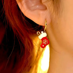 14K Gold-Plated Diamond Christmas Stock Earrings - elegant Christmas Stocking Earrings
