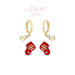 Angled view of the 14K Gold-Plated Diamond Christmas Stock Earrings