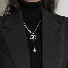 14K Gold-Plated Diamond Double C Letter Pendant Necklaces worn to showcase its length and pendant detail