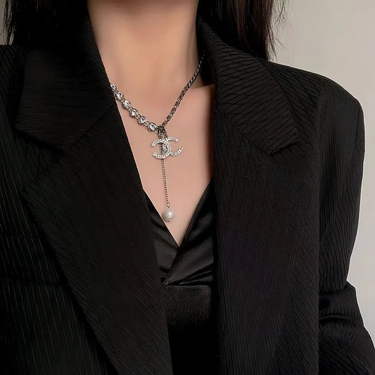 14K Gold-Plated Diamond Double C Letter Pendant Necklaces - beautiful Double C Necklace