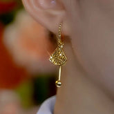 14K Gold-Plated Diamond Fan-Shaped Earrings - elegant Fan Shaped Earrings