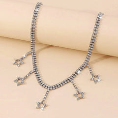 14K Gold-Plated Diamond Five-Pointed Star Necklace worn to showcase its length and pendant detail