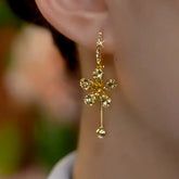 14K Gold-Plated Diamond Flower Earrings - elegant Brown Flower Earrings