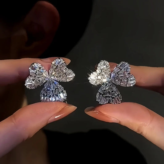 14K Gold-Plated Diamond Flower Earrings - elegant Silver Flower Earrings