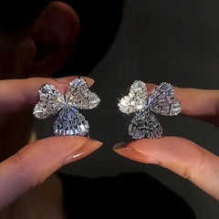 14K Gold-Plated Diamond Flower Earrings - elegant Silver Flower Earrings