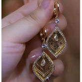 14K Gold-Plated Diamond Hollow Leaf Earrings - elegant Hollow Leaf Earrings