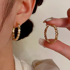 14K Gold-Plated Diamond Hoop Earrings - elegant Classic Gold Hoops