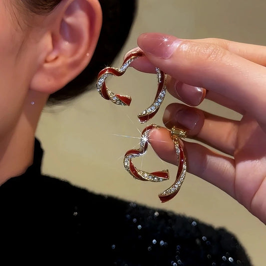 14K Gold-Plated Diamond Oil Drop Heart-Design Earrings - elegant Heart-Design Earrings