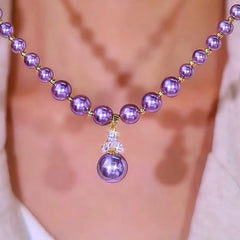 14K Gold-Plated Diamond Purple Pearl Necklace - beautiful Purple Pearl Necklace