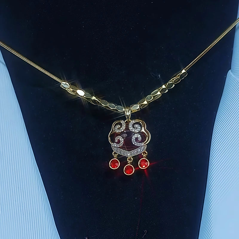 Close-up of the pendant and clasp on the Ruyi Lock Necklace