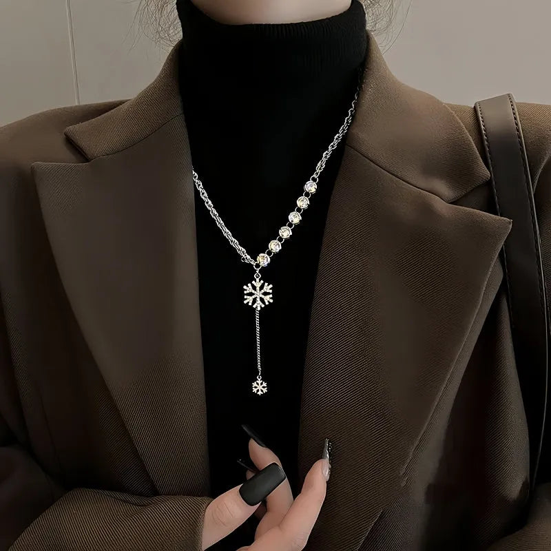 Close-up of the pendant and clasp on the Diamond Snowflake Necklace