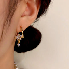 14K Gold-Plated Diamond Star Earrings - elegant Gold Star Earrings