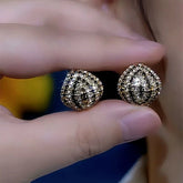 14K Gold-Plated Diamond Stud Earrings - elegant Diamond Stud Earrings