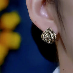 Close-up detail of the sparkling zircons and plating on the Diamond Stud Earrings