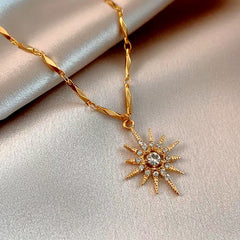 Detailed view of the 14K Gold-Plated Diamond Sun Necklaces chain and pendant