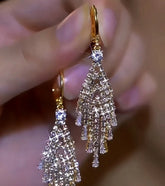 14K Gold-Plated Diamond Tassel Earrings - elegant Gold Tassel Earrings