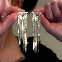 14K Gold-Plated Diamond Tassel Earrings - elegant White Gold Tassel Earrings