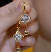 14K Gold-Plated Diamond Water Drop Tassel Earrings - elegant Water Drop Earrings