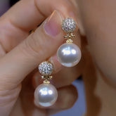 14K Gold-Plated Diamond White Pearl Earrings - elegant White Pearl Earrings