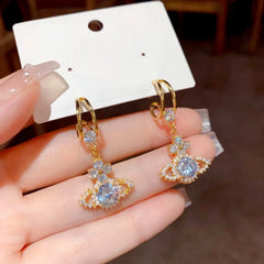 Close-up detail of the sparkling zircons and plating on the Planet Earrings