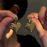 14K Gold-Plated Double-Heart Earrings - elegant Double-Heart Earrings