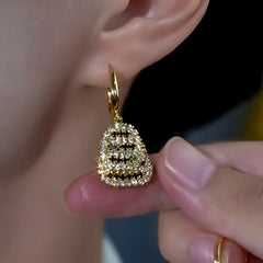 Close-up detail of the sparkling zircons and plating on the Double-Layer Earrings