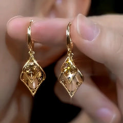 14K Gold-Plated Double-Layer Brown Crystal Earrings - elegant Brown Crystal Earrings