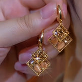 14K Gold-Plated Double-Layer Brown Diamond Earrings - elegant Brown Diamond Earrings