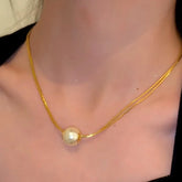 14K Gold-Plated Double-Layer Brushed Pearl Necklaces - beautiful Double-Layer Pearl Necklace