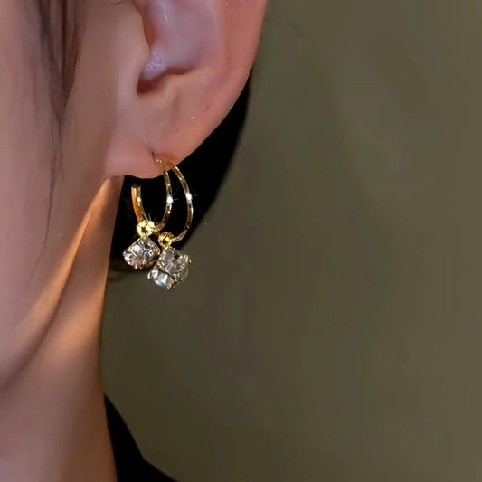 14K Gold-Plated Double-Layer Daimond Tassel Earrings - elegant Double-Layer Tassel Earrings