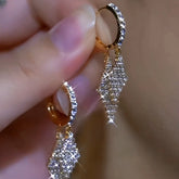 14K Gold-Plated Double-Layer Diamond Earrings - elegant Double-Layer Earrings