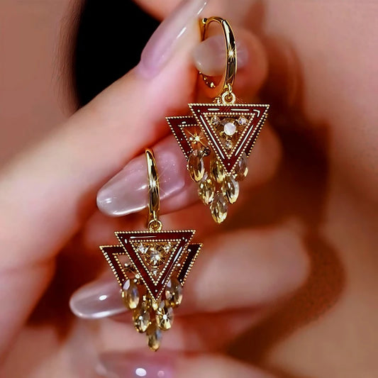 14K Gold-Plated Double-Layer Diamond Earrings - elegant Double-Layer Earrings