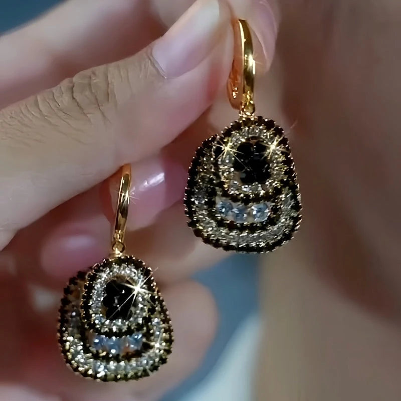 14K Gold-Plated Double-Layer Diamond Earrings - elegant Double-Layer Earrings