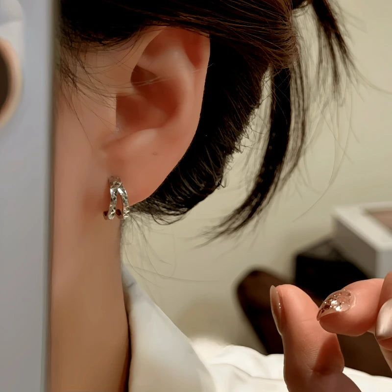 Close-up detail of the sparkling zircons and plating on the Double-Layer Hoop Earrings