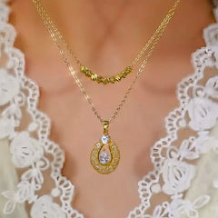 14K Gold-Plated Double-Layer Luck Beads Gold Wire Hollow Necklace - beautiful Hollow Pendant Necklace
