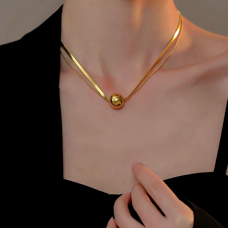 14K Gold-Plated Double-Layer Lucky Ball Necklace - beautiful Lucky Ball Necklace