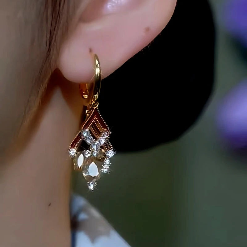 Close-up detail of the sparkling zircons and plating on the Crystal Tassel Earrings