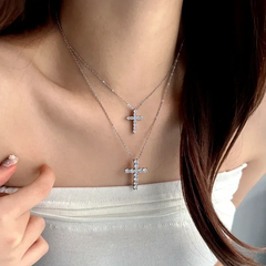 14K Gold-Plated Double-Layer Zircon Cross Necklace - beautiful Cross Necklace