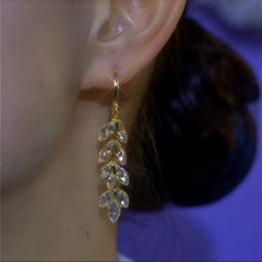 Close-up detail of the sparkling zircons and plating on the Wheat Tassel Earrings