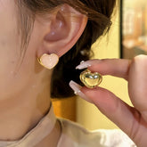 14K Gold-Plated Double-Sided Heart Earrings - elegant Double-Sided Heart Earrings