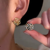 14K Gold-Plated Double-Sided Rose Earrings - elegant Rose Earrings