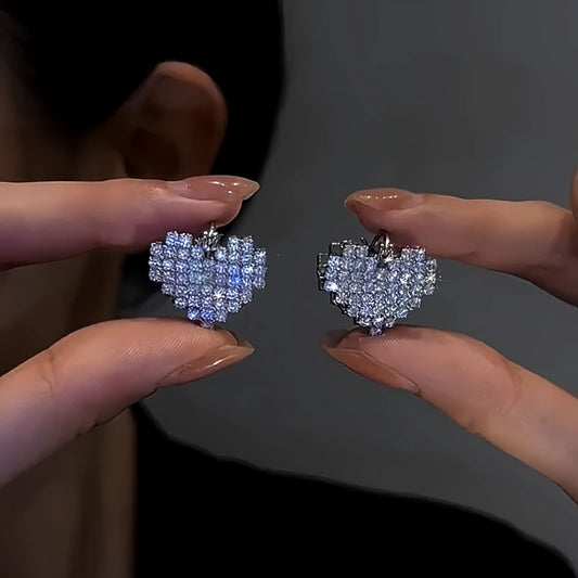 14K Gold-Plated Double-Sided Zircon Heart Earrings - elegant Double-Sided Heart Earrings