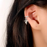 14K Gold-Plated Double Cross Star Diamond Ear Clips - elegant Star Ear Clips