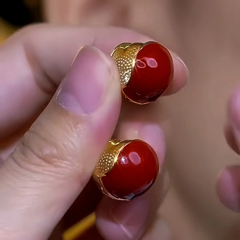 14K Gold-Plated Double Side Red Oil Drop Earrings - elegant Double-Sided Earrings