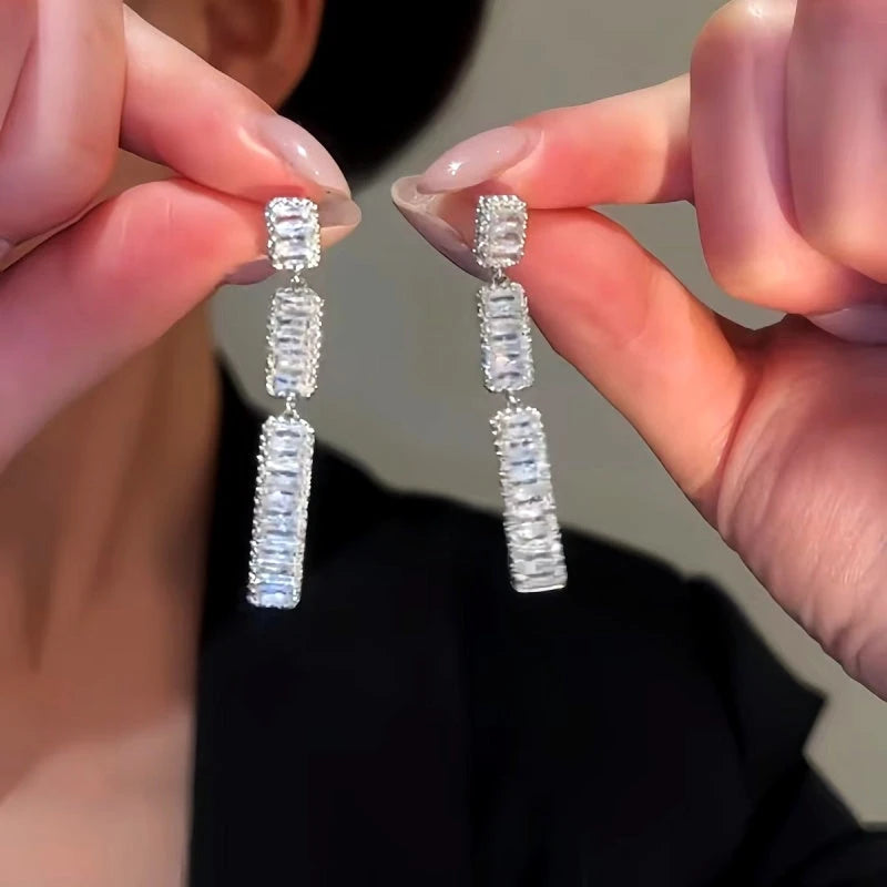 14K Gold-Plated Elegan Zircon Tassel Earrings - elegant Zircon Tassel Earrings