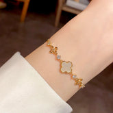 14K Gold-Plated Elegant Adjustable Zircon Four-Leaf Bracelet - chic Adjustable Four-Leaf Bracelet
