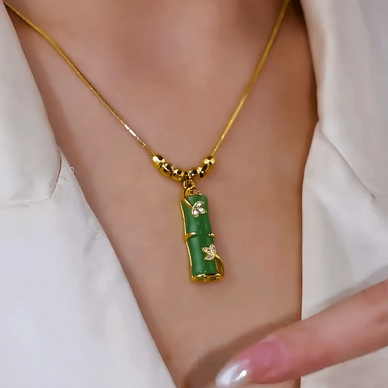 Close-up of the pendant and clasp on the Bamboo Necklace