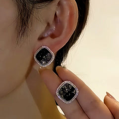 Close-up detail of the sparkling zircons and plating on the Black Crystal Studs