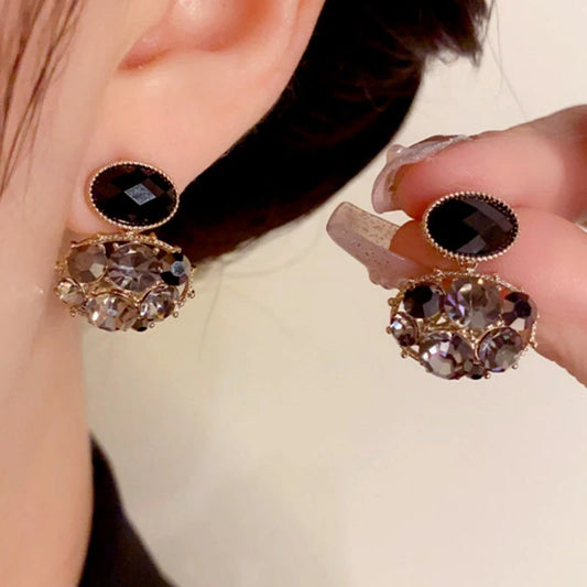 14K Gold-Plated Elegant Black Oval Full Diamond Earrings - elegant Black Oval Earrings